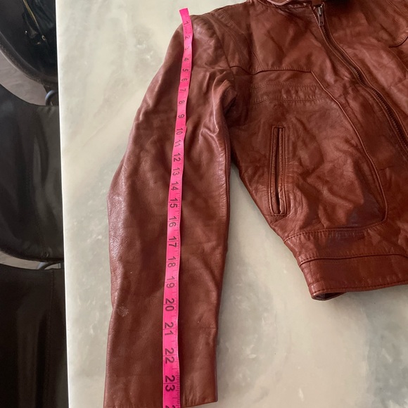 70's Vintage Fantastic International 100% Leather Camel Brown Pilot Jacket - Picture 6 of 15